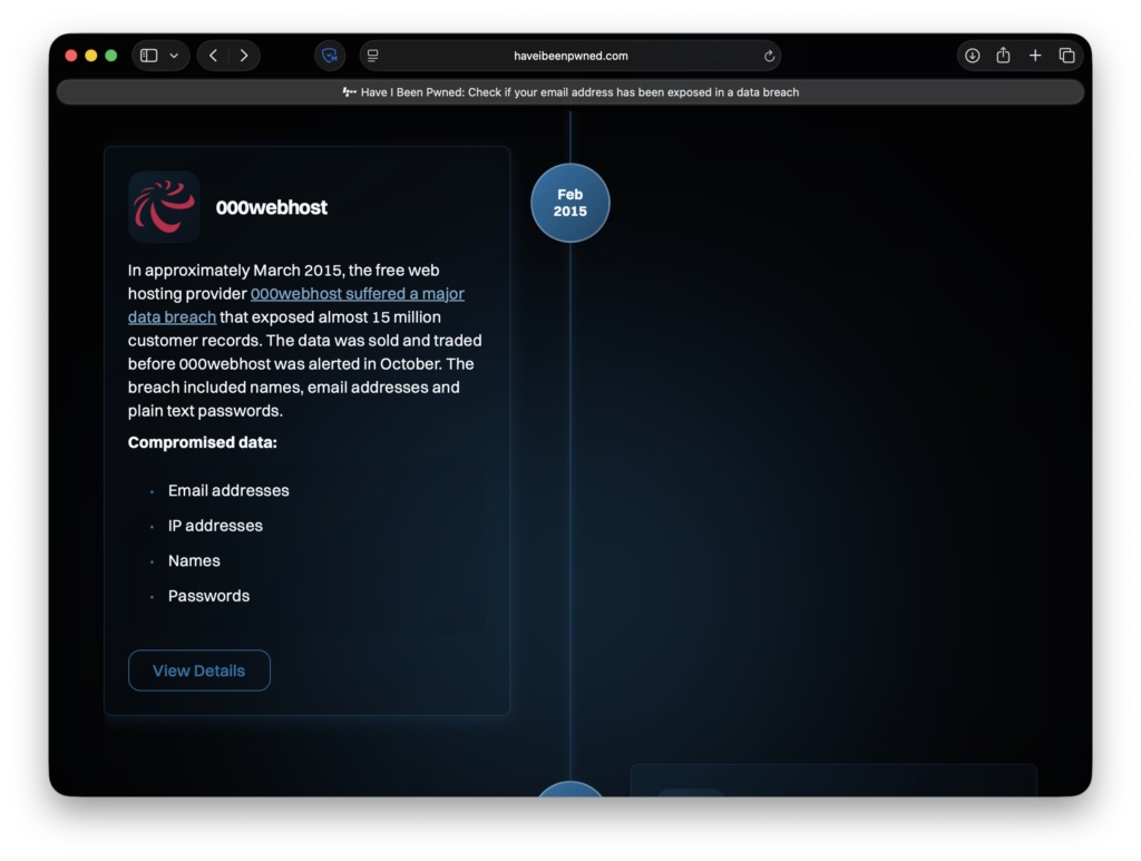 000webhost breach exposure, 2015.