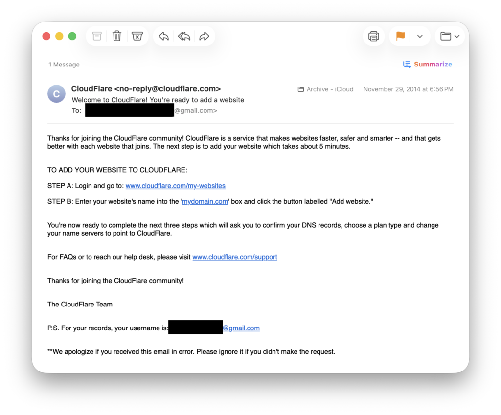 First Cloudflare setup, 2014.